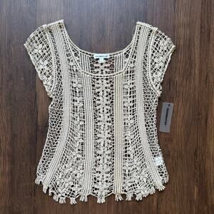 Boho Lace 100% Cotton Crochet Top NWT Spring Summer Style Large Hippie